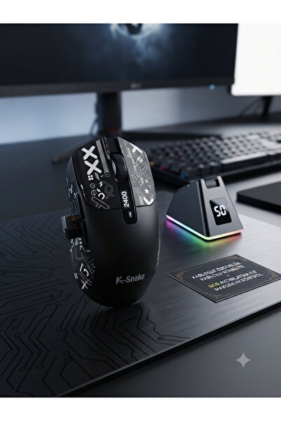 K SNAKE Aura Akse RGB Kablolu & Kablosuz Şarj Standlı 24000 DPI Oyuncu Mouse