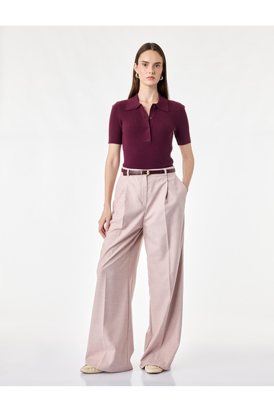 Koton High Waist Wide Leg Pants with Belt Detail and Pockets