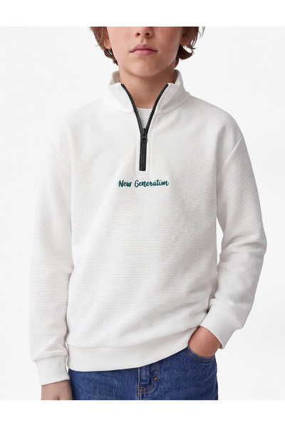 Koton Printed Detail Half Zipper Detailed Long Sleeve High Neck Sweatshirt