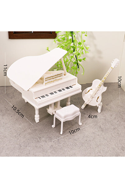 Choice1 White piano set Dollhouse Simulation Model, Grand Piano Furniture, Mi...