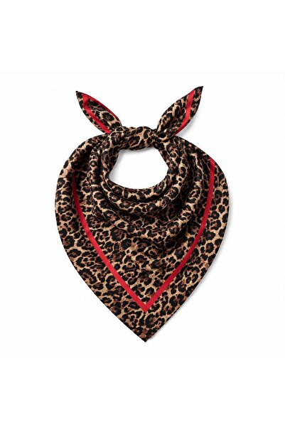 Axesoire 15418 Leopar Desenli Vizon Bandana Fular 70x70 cm