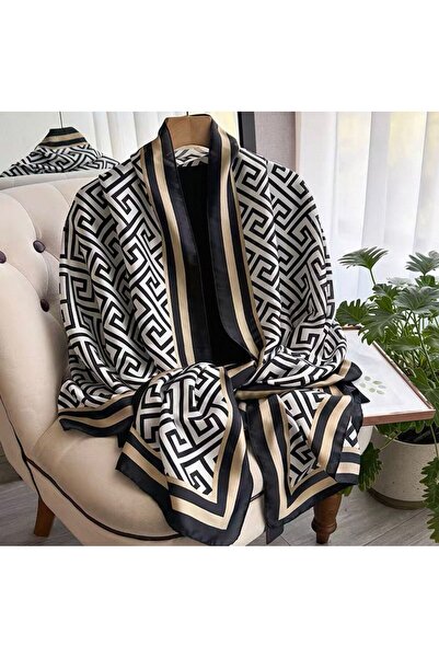 Axesoire 15388 Desenli Siyah Bej Şal 90x180 cm