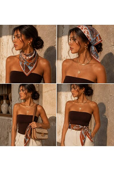 Axesoire 12353 Etro Desenli Kiremit Saten Bandana Fular 50x50 cm