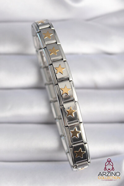 Generic Brand 316L Steel Silver Color Gold Star Engraving Nomination Charm Br...