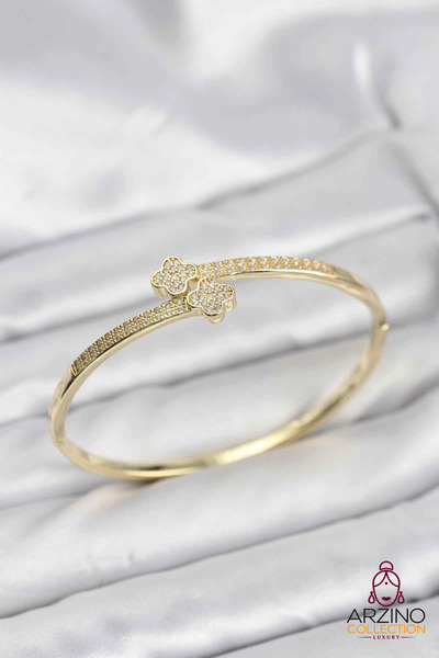 Generic Brand Brass Gold Color Zircon Stone Clover Model Women's Handcuff Bra...