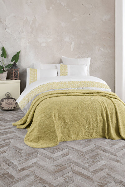 Elart Embos Blanket Double Ethnic Pattern (220X240Cm) Mustard