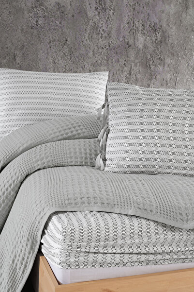Elart Silvia Printed Elastic Double Bed Sheet Set Gray