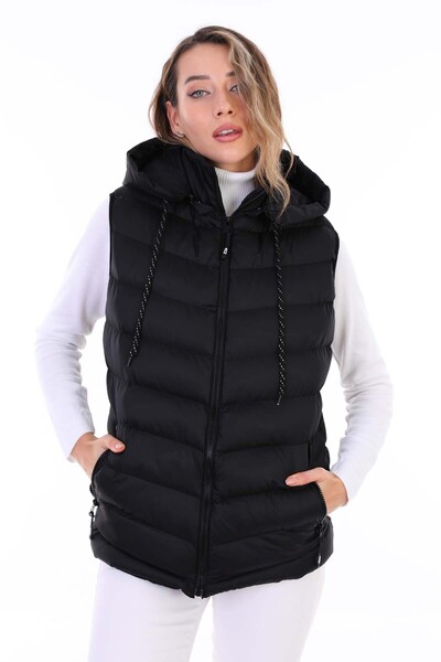 B.HE.Z Women's Y20 Gel-Filled Detachable Zipper Hooded Pocket Puffer Vest Black