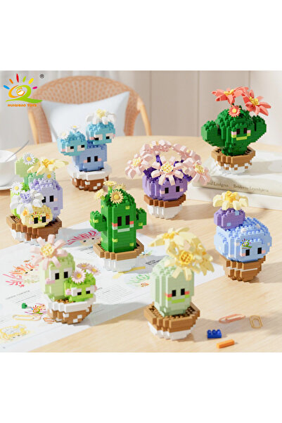 Choice15 with box 1set HUIQIBAO Mini MOC Cactus Potted Plant Micro Building B...