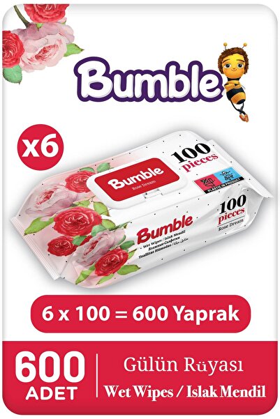 Bumble Rose Dream Wet Wipes 100-Pack Eco Pack of 6