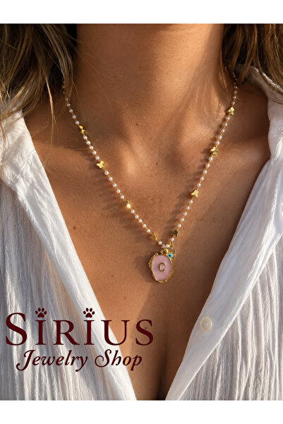 sirius jewelry Altın Kaplama Mineli Harf Kolye