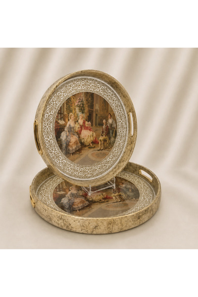 Kadim Vizyon İthal Markizli Romeo Juliet 2li Şeffaf Cam Tepsi 40x35cm