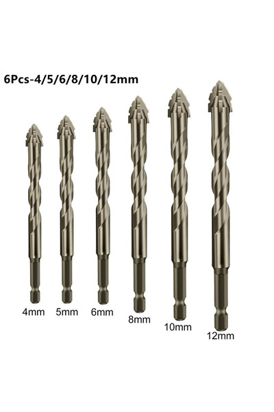 Choice3 6Pcs-4-12mm Hex Masonry Drill Bits 1/4 Shank Titanium Steel Metal Cro...