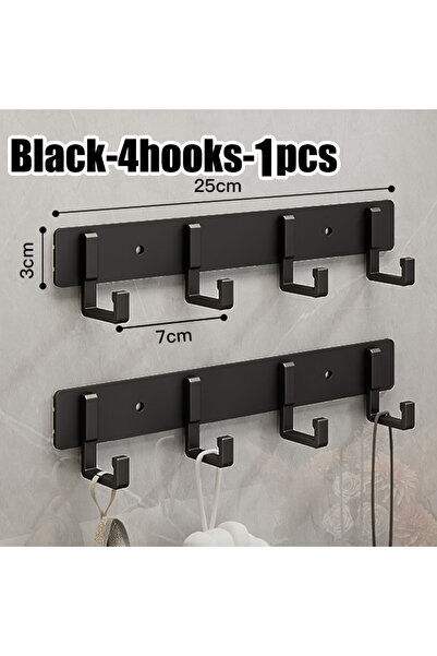 Choice13 black-4hook Kitchen Space Aluminum Punch-Free Hooks Are Easy to Inst...