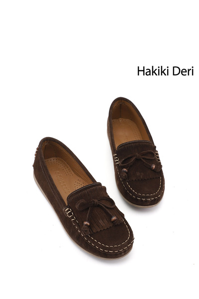 GÖNDERİ(R) Women's Brown Suede Bowknot Genuine Leather Comfort Loafer