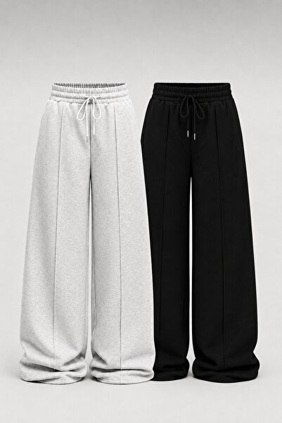 LACKH 2 Pieces Wide-Leg Black Gray Women's Sweatpants