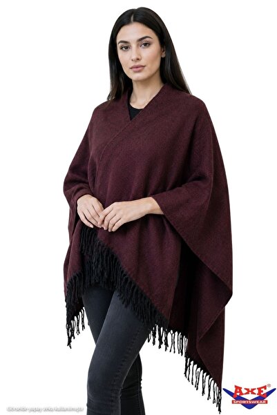 AXE SPORTSWEAR Soft Textured Tassel Detailed Shoulder Shawl Poncho