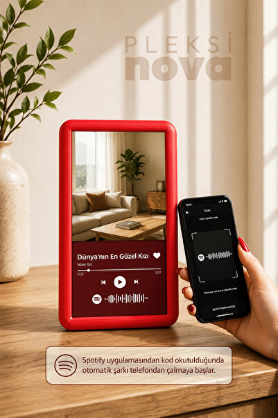 Pleksinova Dünyanın En Güzel Kızı Aynalı Tablo Sevgiliye Hediye Anlamlı Hediye Aynalı Spotify kodlu Makyaj Tablosu - Kırmızı