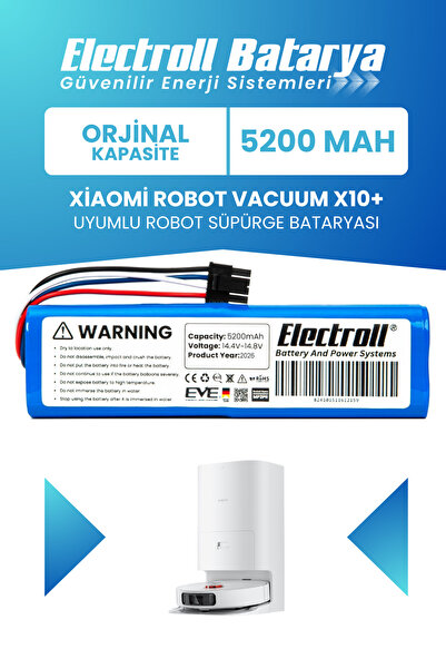 ELECTROLL Xiaomi Robot Vacuum X10+ Uyumlu Batarya (ORJİNAL KAPASİTE) 5200mah ...
