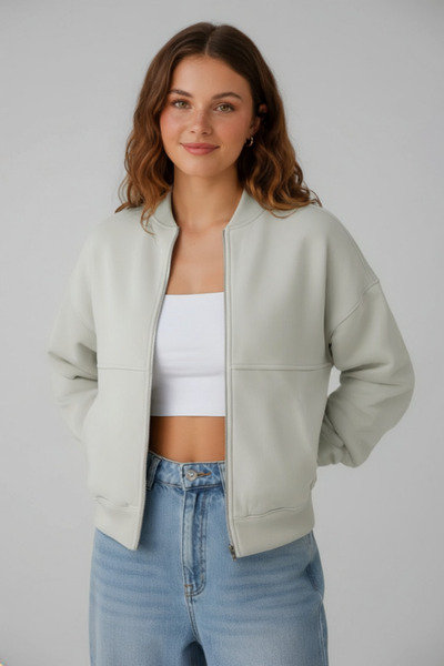 Runades Hanorac de damă oversize, cu fermoar, tip bomber casual