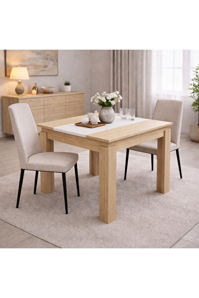 Sani Masă de dining Viki 1, 90x90 cm, stejar Sonoma și alb