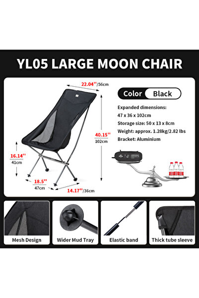 Naturehike L - Black 2024 Camping Chair Ultralight High Load Folding Quick Bu...