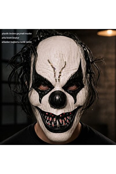 partidolu Önden Saçlı Plastik Siyah Katil Palyaço Joker Maskesi Yetişkin Hall...