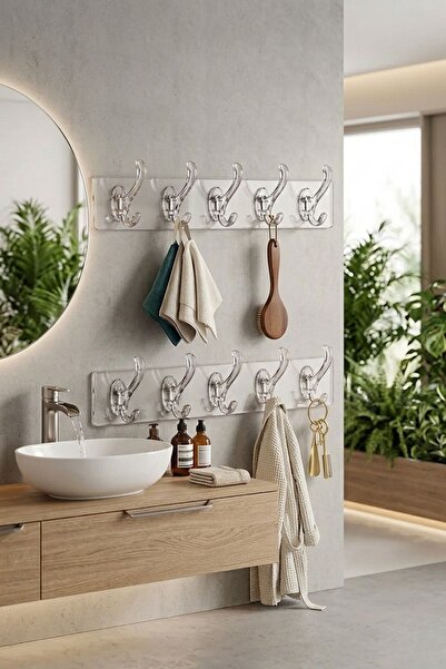 Piev 5 Transparent Strong Adhesive Wall Hangers Behind the Door 2 Pieces
