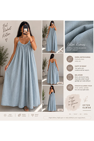 MODA Kadın Askılı Salaş Maxi Elbise – Bebe Mavi Yazlık Uzun Elbise