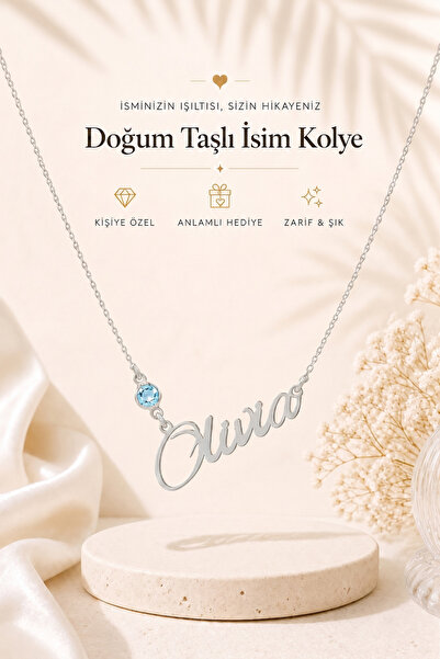 925 Ayar Gümüş Kişiye Özel Doğum Taşlı İsimli Kolye Gümüş Rengi Kişiselleştirilebilir İsim Kolye Gümüş Hediye Kolye