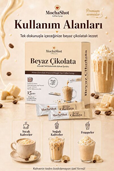Mocha Shot Beyaz Çikolata Aromalı Tek Kullanımlık Kahve Şurubu 20 ml x 15 Adet