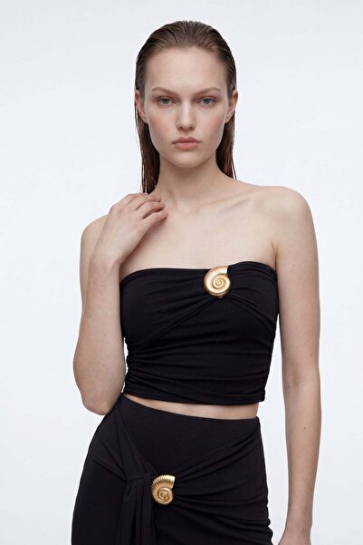 HAKKE Accessories Detailed Strapless Knitted Stylish Bluz