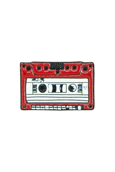 Herşey Nota Vintage Kırmızı Teyp Kaset Müzik Çalar Hediyelik Rozet
