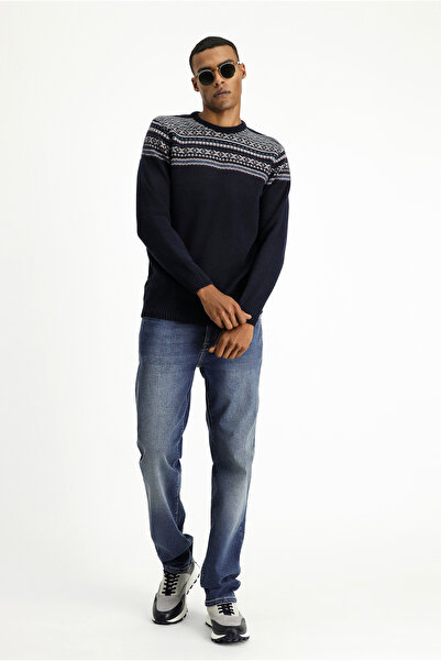 Kiğılı Slim-Fit-Strickpullover aus Wolle mit Rundhalsausschnitt und Muster