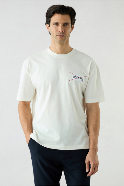 Kiğılı Crew Neck Oversize 100% Cotton Printed T-Shirt