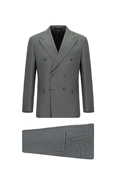 Abdullah Kiğılı 7 Drop Slim Fit Dar Kesim Çizgili Yün Kruvaze Takım Elbise