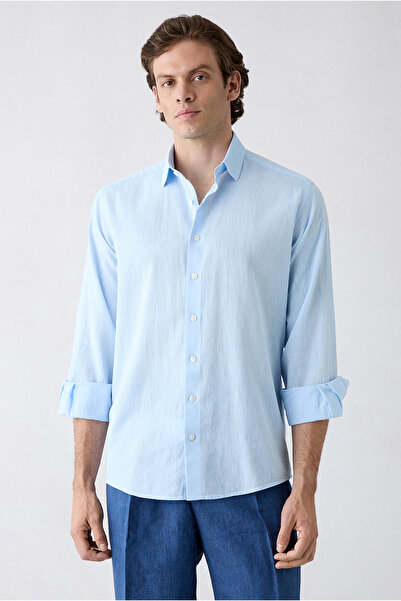 Kiğılı Long Sleeve Regular Fit Classic Collar Cotton Linen Shirt