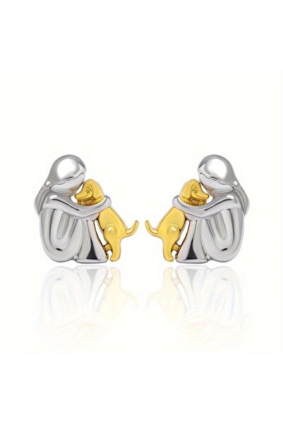 Choice two tone Fashion Gold Silver Plated Little Girl and Dog Stud Earrings ...