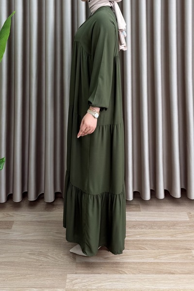 mercan moda ROCHIE ALBENDĂ din țesătură de viscoză pentru femei, kaki, cu nasturi deschizabili, croială confortabilă, rochie musulmană