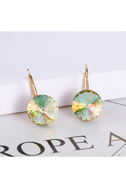 Choice5 Golden Olive Green Round Sparkling Crystal Earrings for Women, Hypoal...