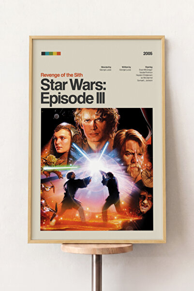 Pena Tablo Star Wars Episode 3 Revenge of the Sith Ahşap Çerçeveli Retro Film...