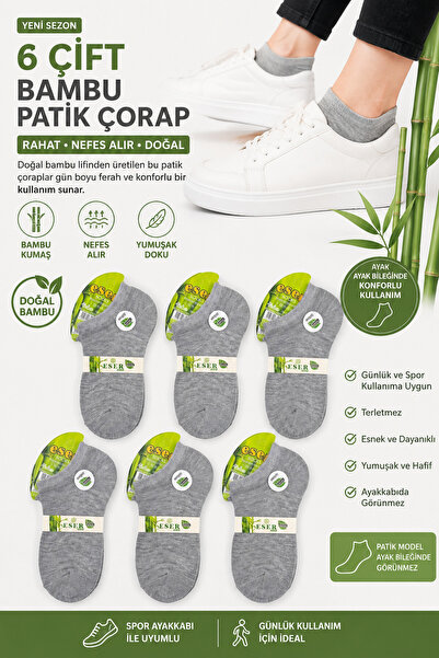 Eser Çorap 6 Pairs of Women's Bamboo Short Socks Gray – Socks for Sneakers an...