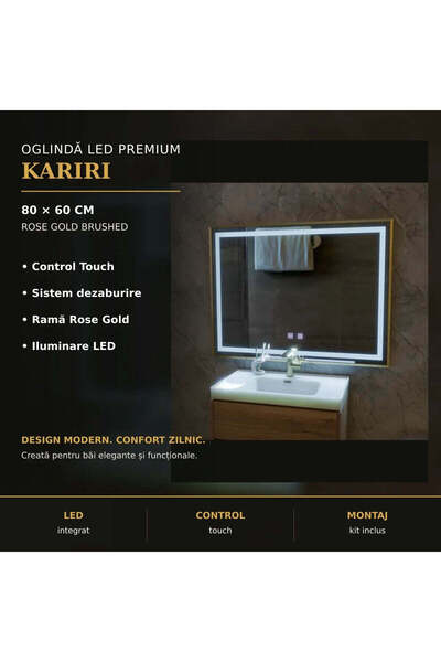 KORMAN Kariri LED Touch Mirror, 80x60 cm, Λειτουργία αποθάμβωσης, Πλαίσιο με ...