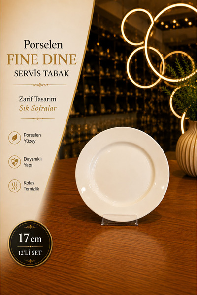 Paşabahçe Porcelain Fine Dine 17cm 12-Piece Serving Plate
