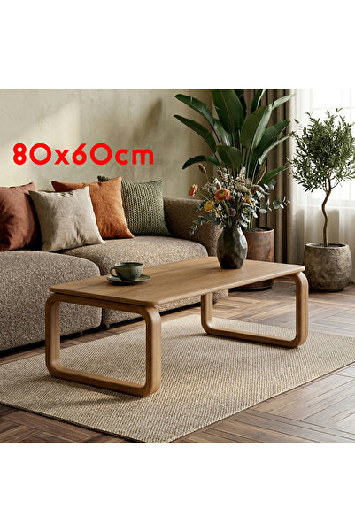 Pera-Home UK Masif Meşe Doğal Ahşap Orta Sehpa - Oval Ayaklı İskandinav Tasar...
