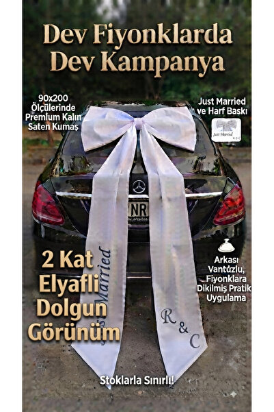 Mutlu Başlangıçlar GELİN ARABA SÜSLEME DEV FİYONK KURDELE 90x200 CM HARF BASKILI