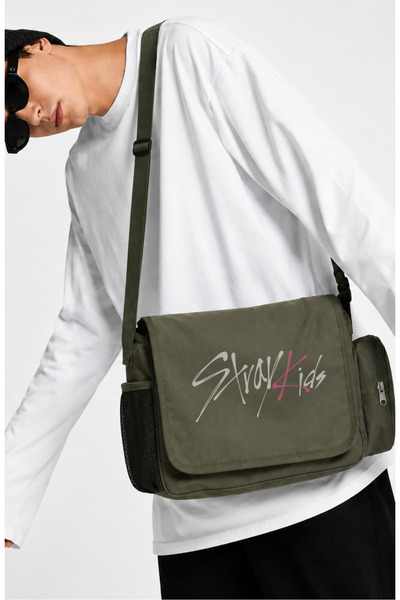 Fuddy Moda Geantă Messenger Scrisă StrayKids, Geantă de umăr unisex K Pop Print