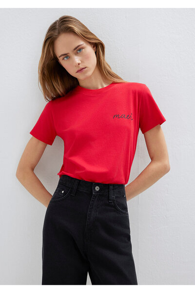 Mavi Rotes T-Shirt mit Logodruck, Semi Slim Fit / Halbschmal geschnitten 1612...