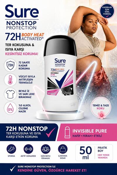 Rexona Women Sure Kadın Stick Deodorant Üstün Koruma Invisible Pure Rexona 50...