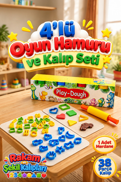 HEROES DOUGH 43 Parça Oyun Hamuru Seti - Rakam Kalıpları - 4'lü Büyük Oyun Ha...